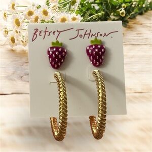 Betsey Johnson Gold Hoops with Purple Strawberry Studs 🆕